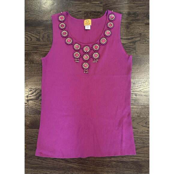 Ruby Rd Beaded Embellished Neckline Tank Top Purple Boho Statement Sleeveless 1X - Picture 1 of 6